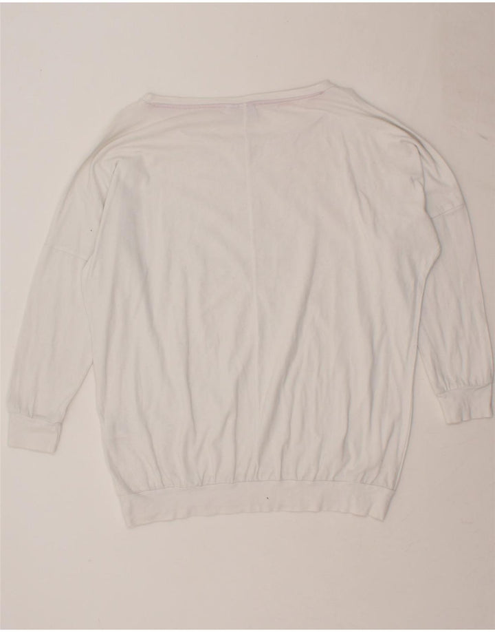 ELLESSE Womens Graphic Sweatshirt Jumper UK 14 Medium White Cotton Vintage Ellesse and Second-Hand Ellesse from Messina Hembry 