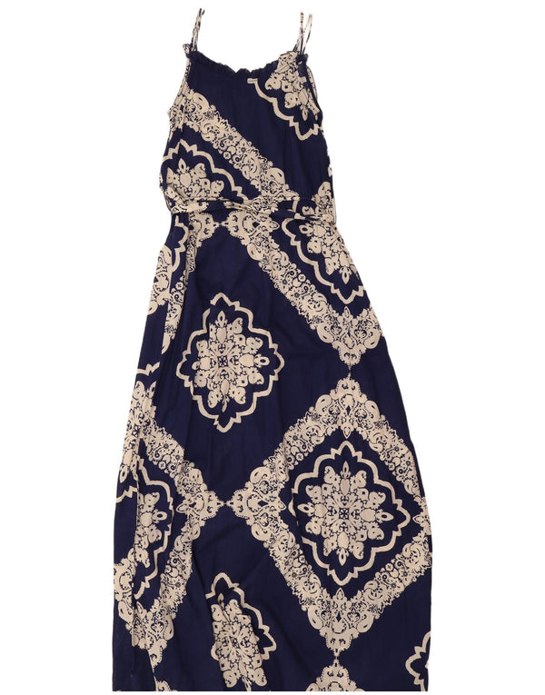 Vestido maxi feminino com babados Tommy Hilfiger Reino Unido 12 médio azul marinho paisley