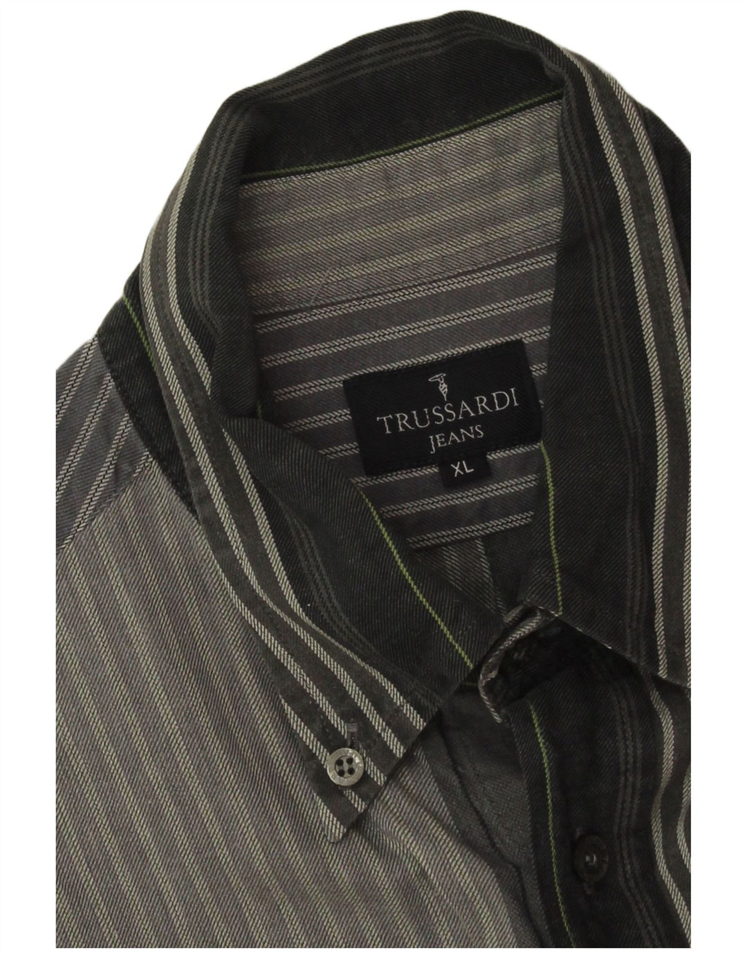 Camisa masculina Trussardi Jeans XL listrada cinza algodão