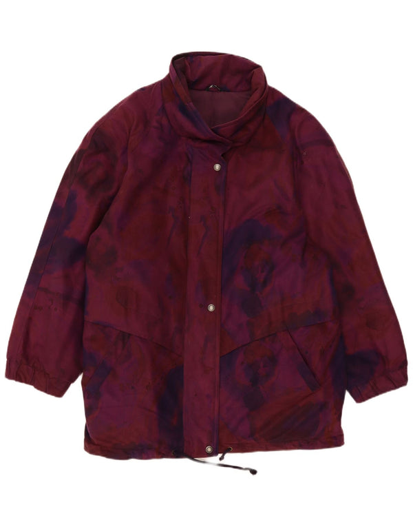 Jaqueta corta-vento feminina vintage Reino Unido 18 XL Borgonha poliéster floral