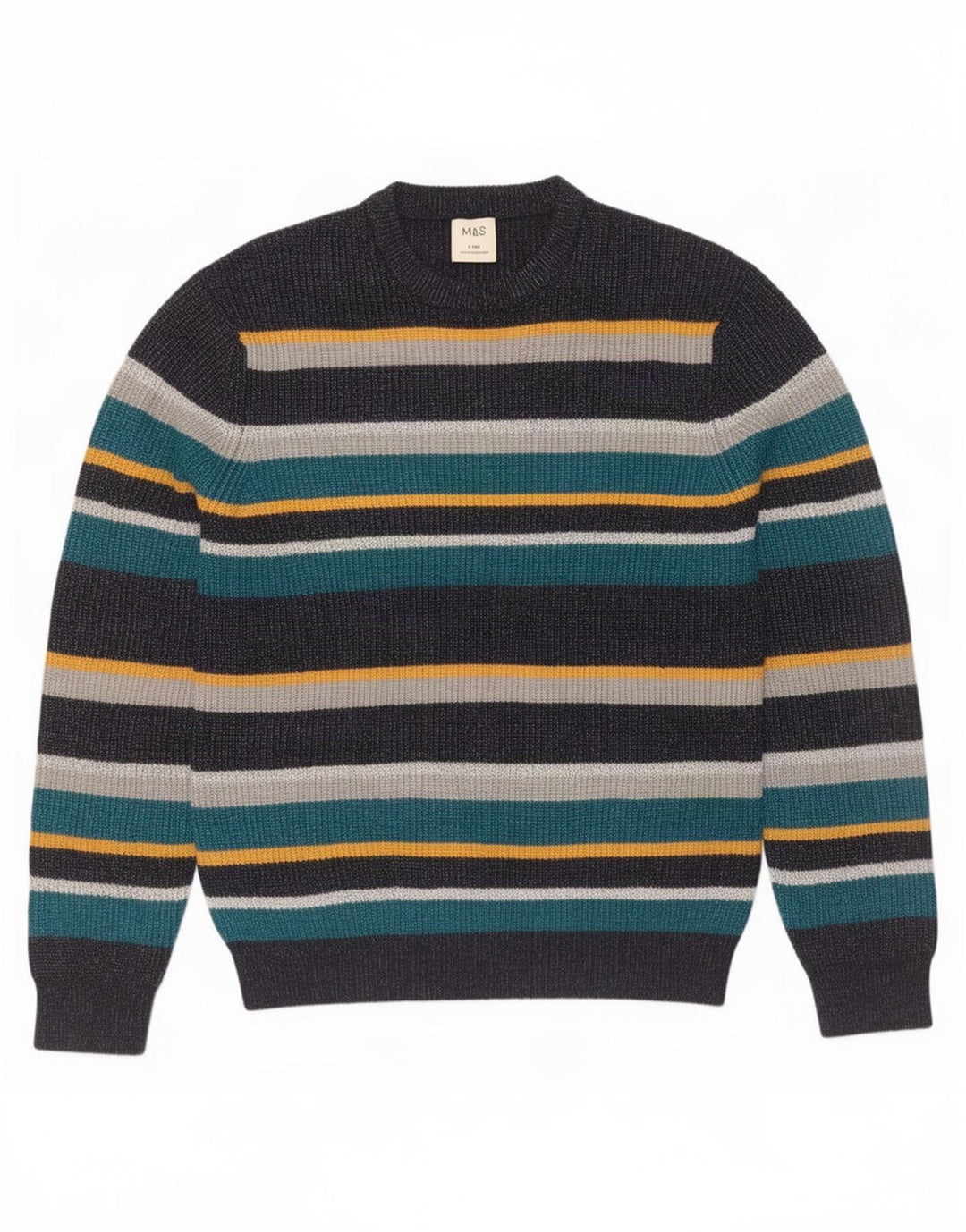 Suéter masculino Marks & Spencer com gola redonda, grande listrado multicolorido