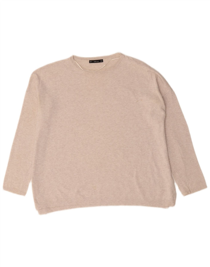 Zara Suéter feminino oversized com gola canoa Reino Unido 14 médio bege