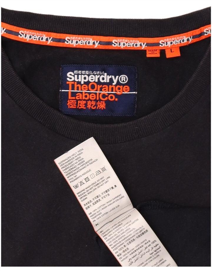 Camiseta masculina SUPERDRY Top grande de algodão preto clássico