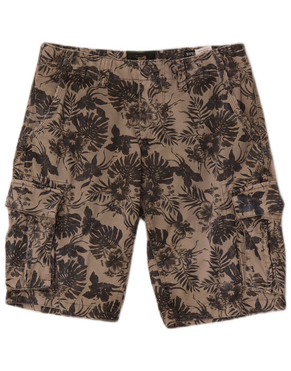 Shorts cargo masculino superior Vintage 52 IT 46 pequeno W32 algodão floral bege