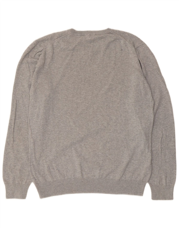 Crew Clothing Suéter masculino com decote em V grande algodão cinza
