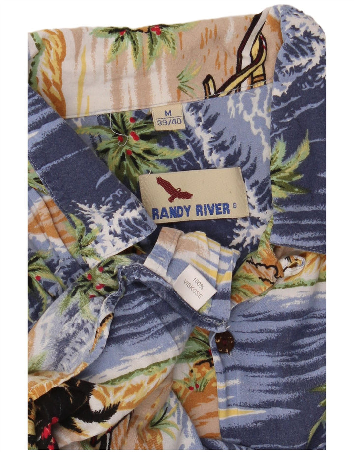 Camisa masculina de manga curta Randy River tamanho 39/40 azul médio viscose havaiana