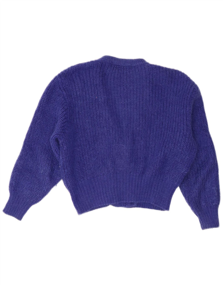 Suéter cardigã feminino St Michael Reino Unido 12/14 mohair azul médio