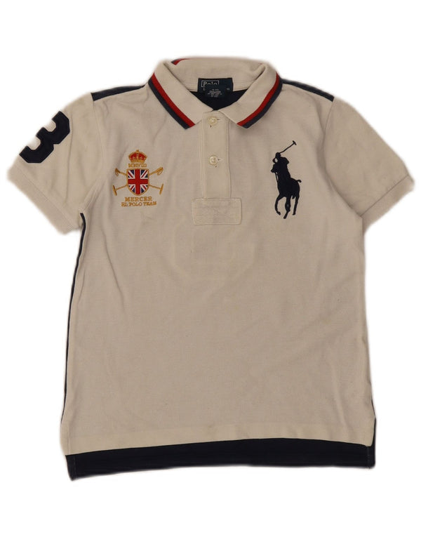 Polo Ralph Lauren Camisa masculina de manga curta 5-6 anos branco colorblock
