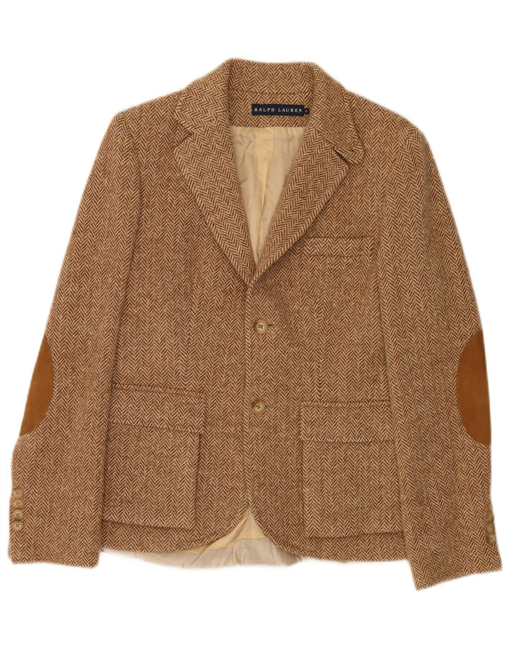 Ralph Lauren Jaqueta blazer feminina de 2 botões US 4 pequena espinha de peixe marrom