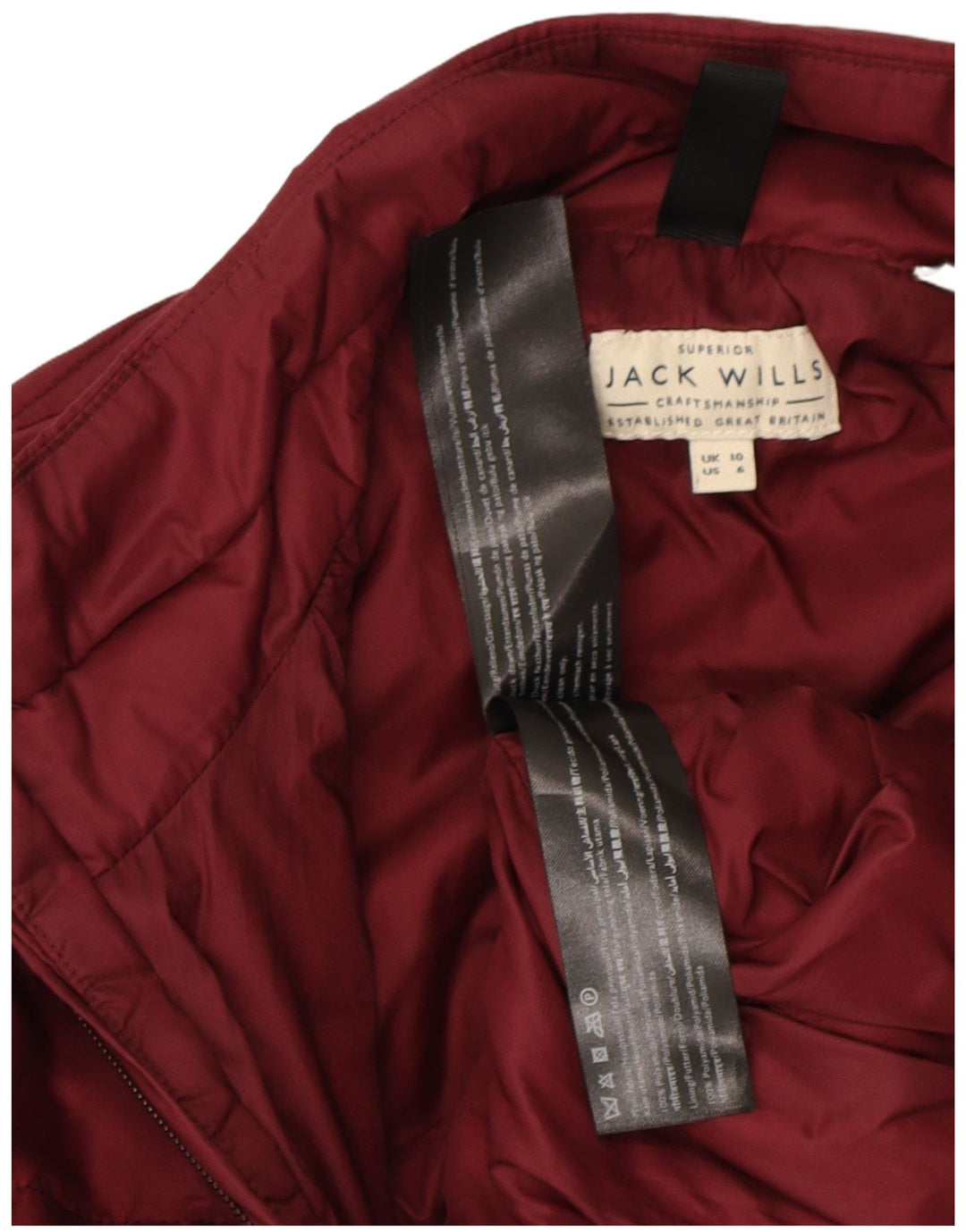 Jaqueta acolchoada feminina JACK WILLS UK 10 pequena borgonha poliamida