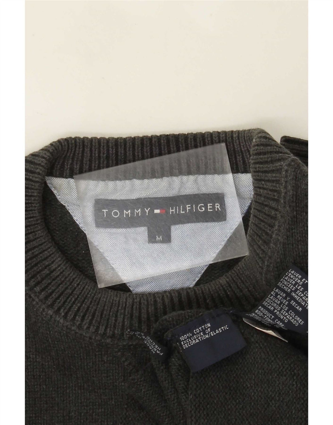Suéter masculino Tommy Hilfiger com gola redonda e algodão cinza médio