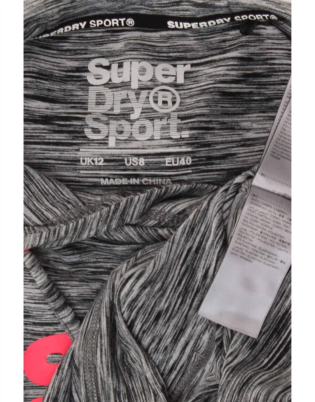 Superdry feminino gráfico moletom com capuz UK 12 poliéster manchado cinza médio