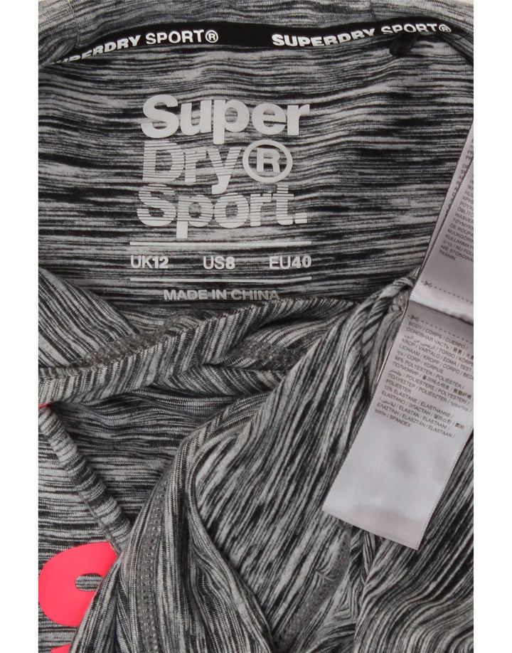 Superdry feminino gráfico moletom com capuz UK 12 poliéster manchado cinza médio