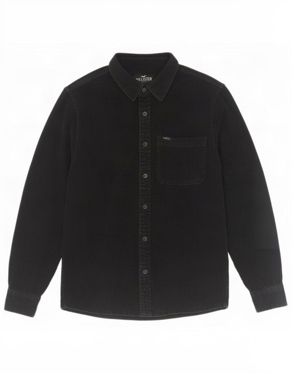 Camisa masculina de veludo cotelê Hollister pequena de algodão preto
