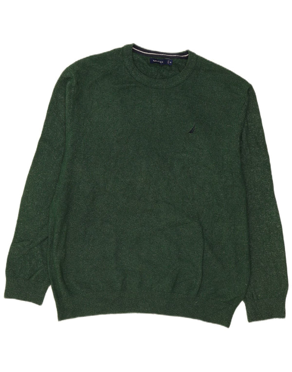 Suéter masculino Nautica com gola redonda 2XL algodão manchado verde