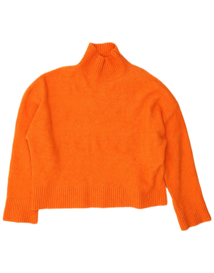 Suéter feminino Zara com gola alta e gola tartaruga, Reino Unido 16, grande, laranja, acrílico