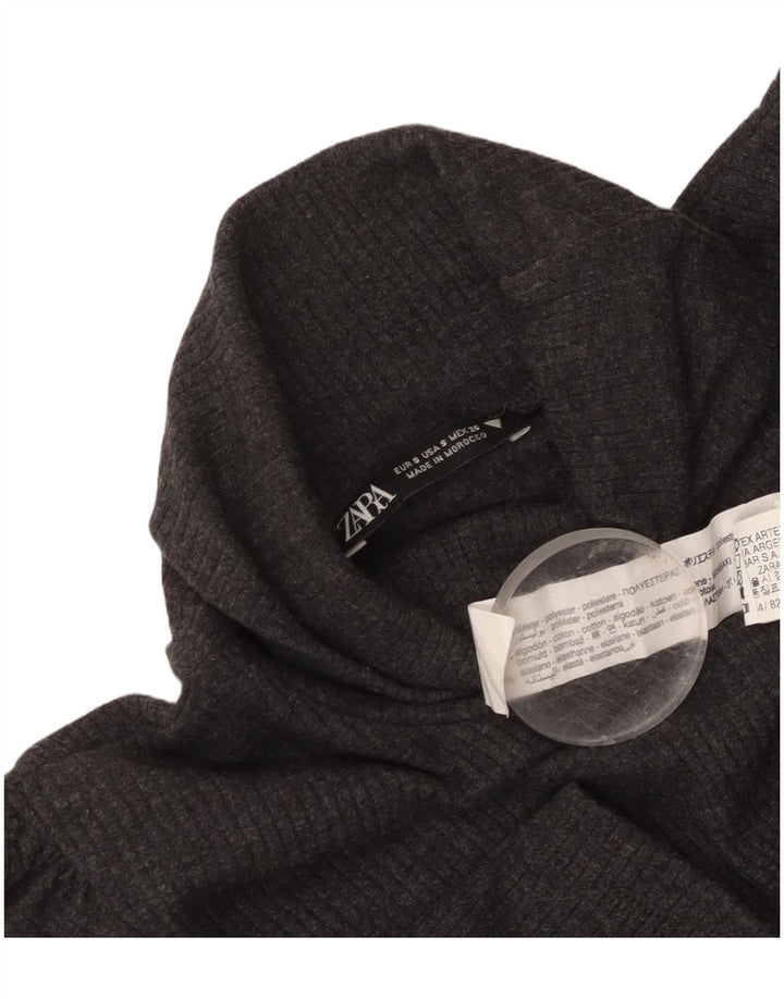 Vestido jumper feminino Zara com gola redonda e mangas curtas Reino Unido 8 pequeno cinza poliéster