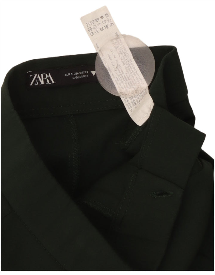 ZARA Calça feminina casual bootcut pequena W26 L25 algodão verde