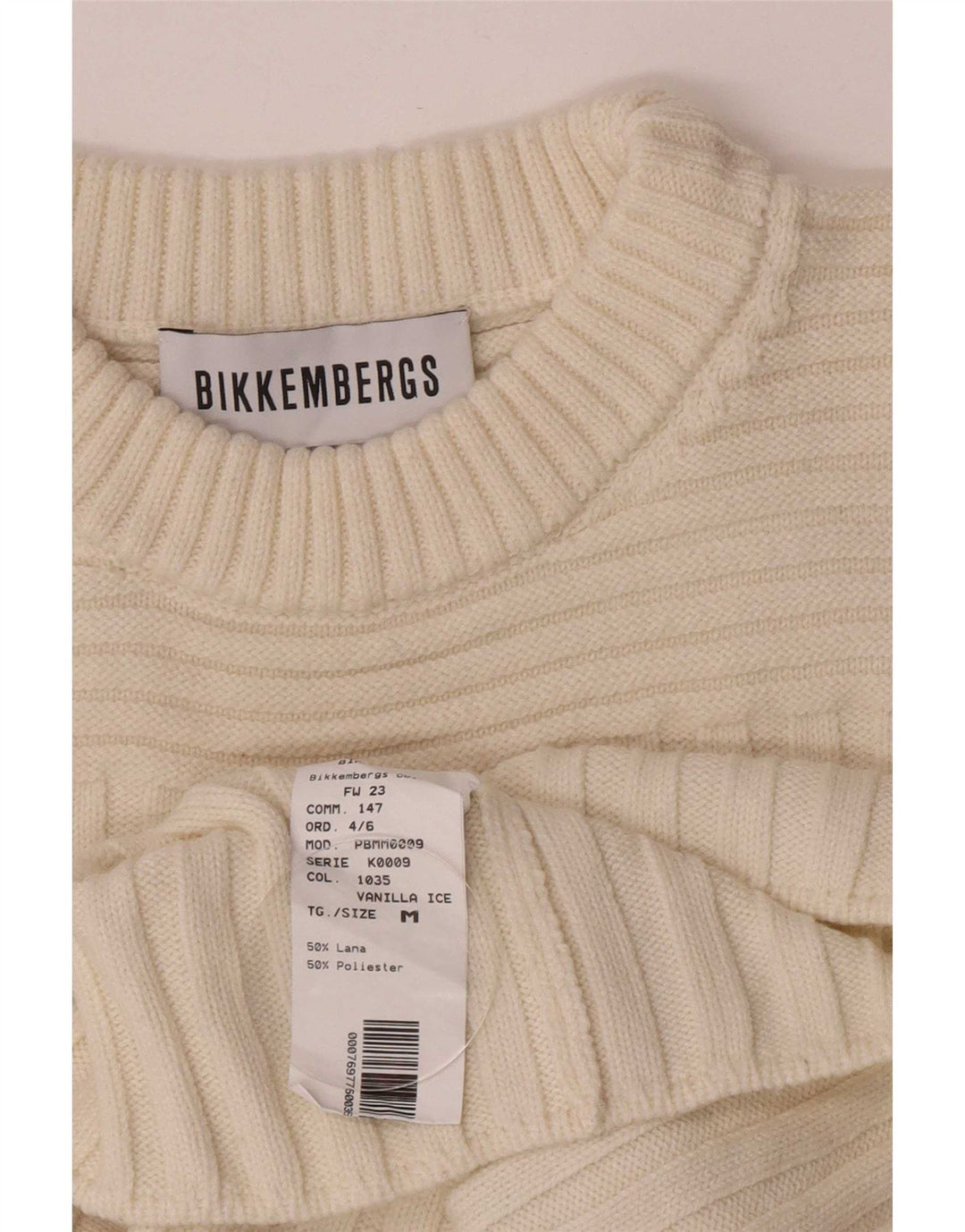 Suéter feminino Bikkembergs com gola redonda UK 12 médio off white
