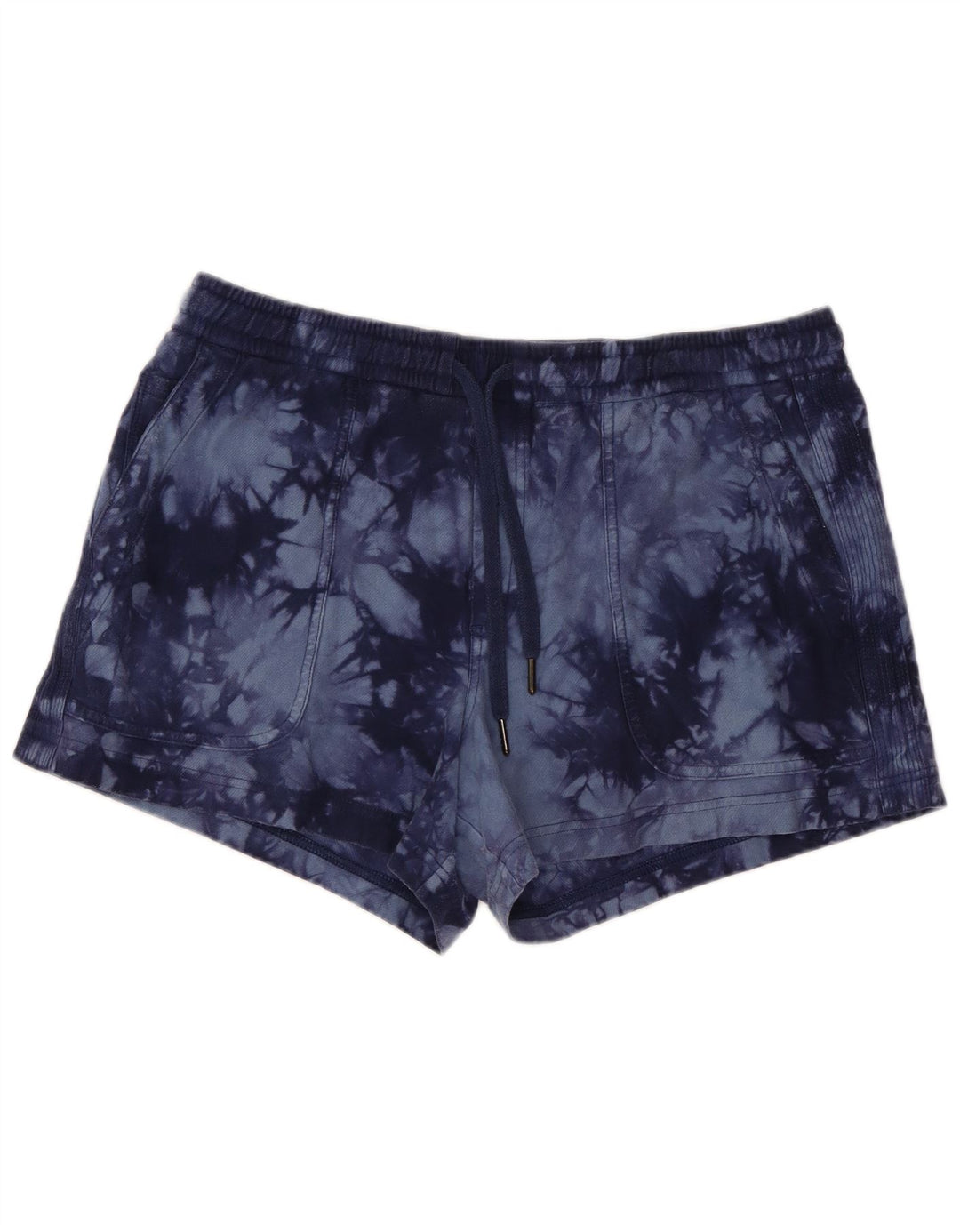 Shorts esportivo feminino ATHLETA Reino Unido 14 grande algodão tie-dye azul marinho
