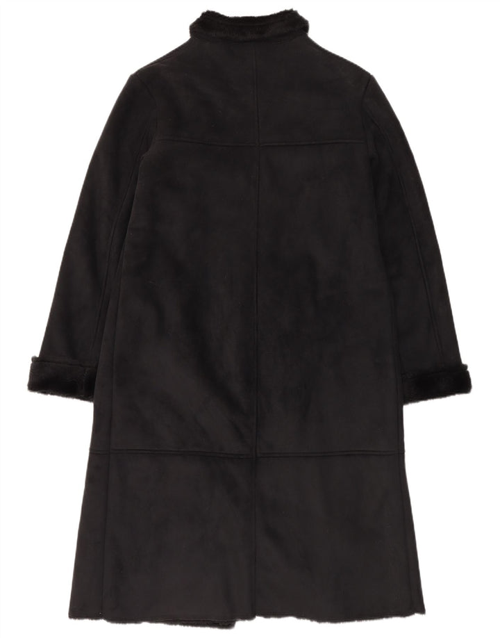 Sobretudo Sherpa feminino vintage Reino Unido 12 poliéster preto médio