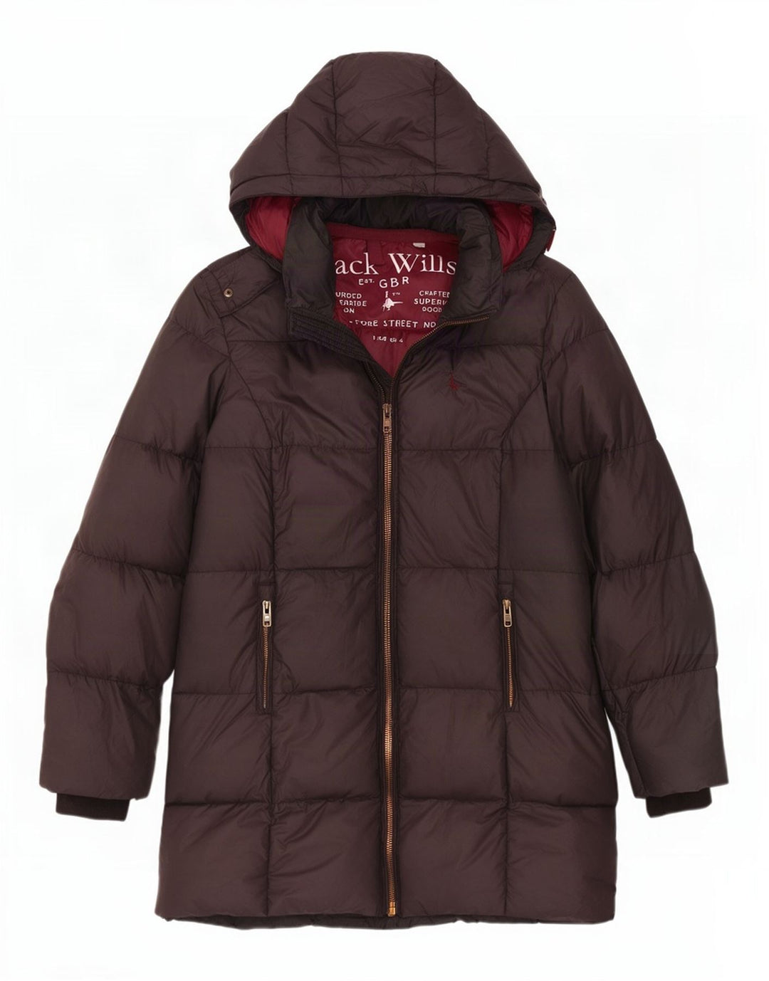 Casaco acolchoado com capuz feminino Jack Wills Reino Unido 8 poliéster cinza pequeno