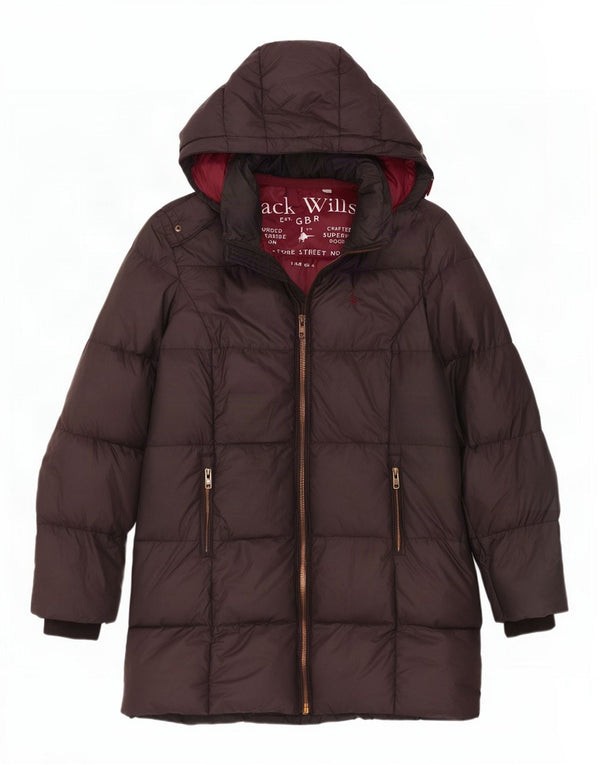 Casaco acolchoado com capuz feminino Jack Wills Reino Unido 8 poliéster cinza pequeno