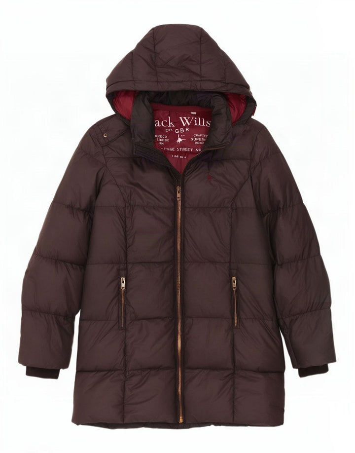 Casaco acolchoado com capuz feminino Jack Wills Reino Unido 8 poliéster cinza pequeno