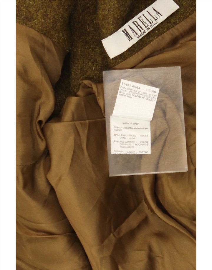 Jaqueta blazer feminina Marella com 4 botões Reino Unido 14 grande lã caqui Paisley