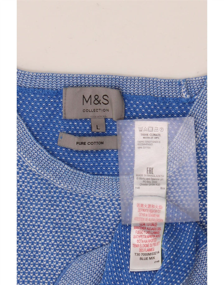 Suéter masculino MARKS & SPENCER com gola redonda, grande algodão azul