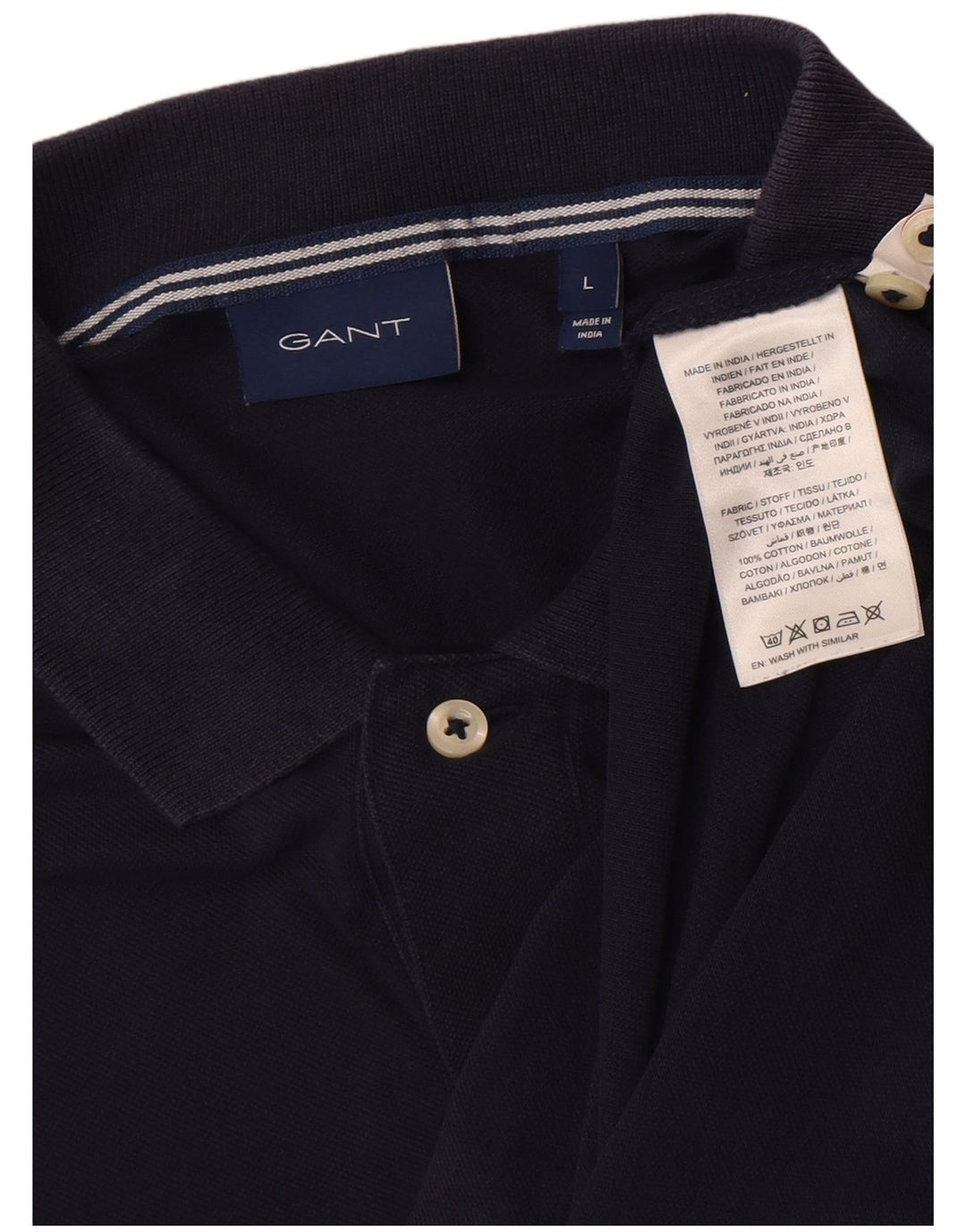 Camisa polo masculina de manga comprida Gant grande algodão azul marinho