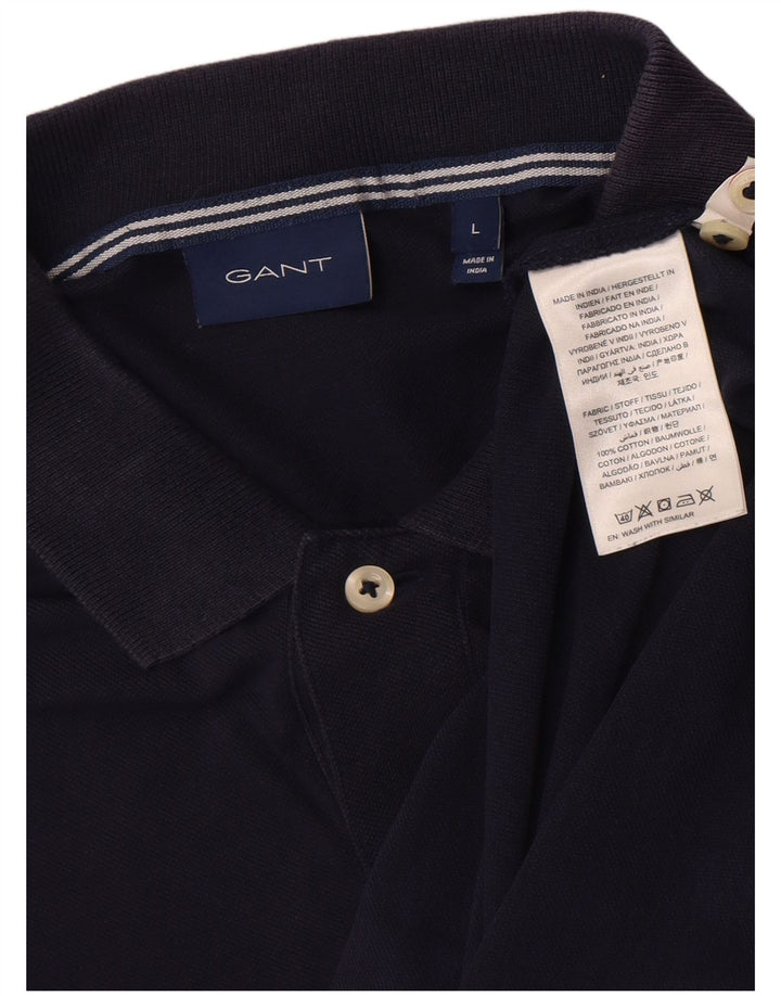 Camisa polo masculina de manga comprida Gant grande algodão azul marinho