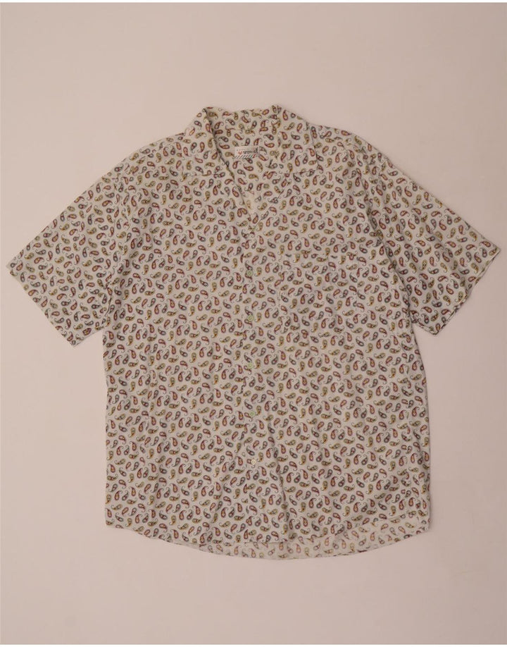 Camisa masculina de manga curta Stefanel grande branca Paisley