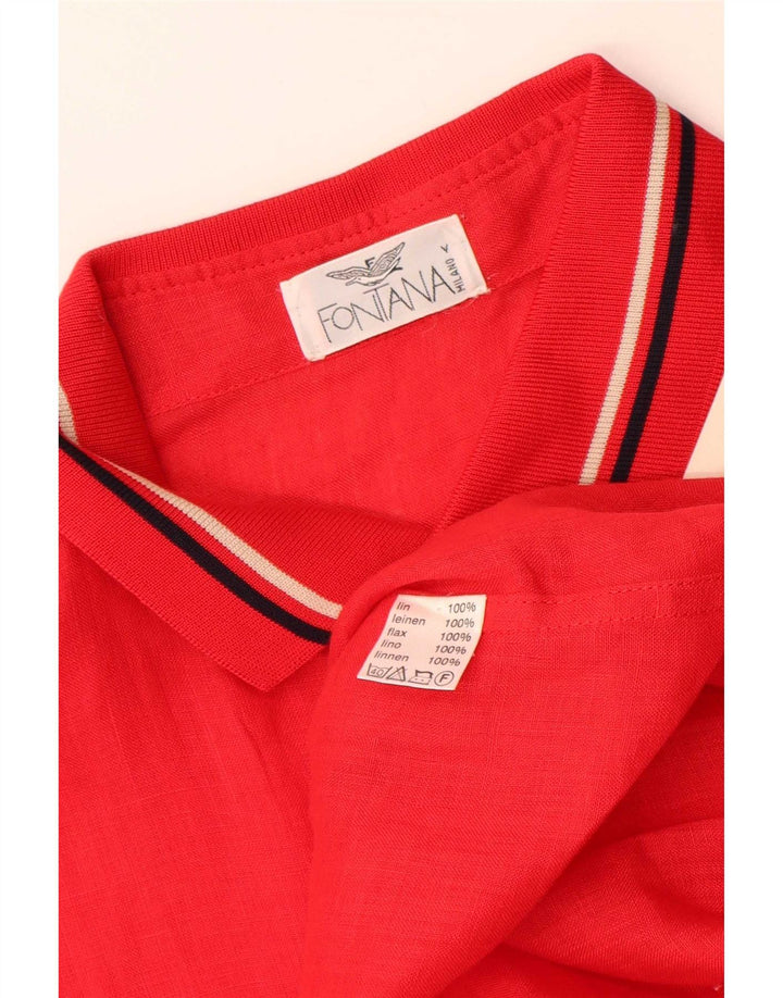 Pulôver masculino vintage de manga curta XL linho listrado vermelho