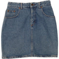 Saia jeans feminina uniforme W28 algodão azul médio