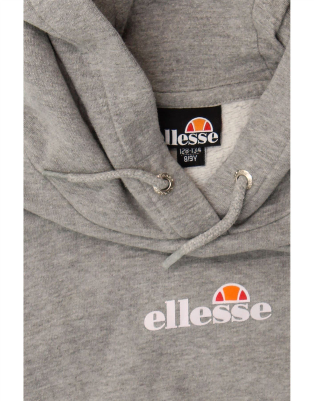 ELLESSE Girls Graphic Crop Hoodie Jumper 8-9 Years Grey Colourblock Cotton Vintage Ellesse and Second-Hand Ellesse from Messina Hembry 