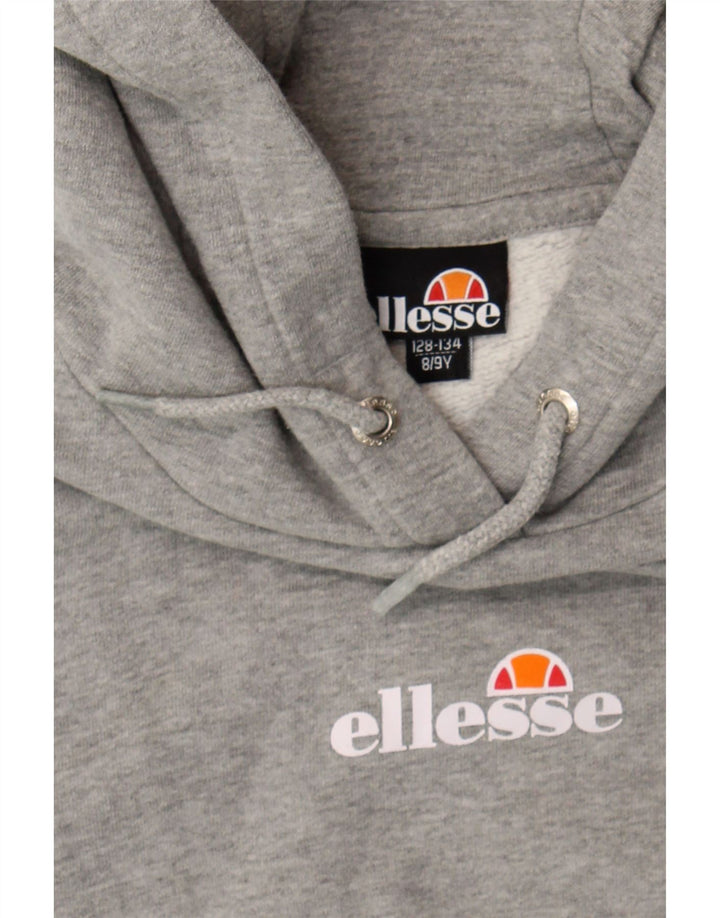 ELLESSE Girls Graphic Crop Hoodie Jumper 8-9 Years Grey Colourblock Cotton Vintage Ellesse and Second-Hand Ellesse from Messina Hembry 
