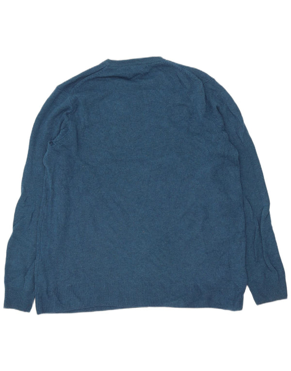 Suéter masculino Marks & Spencer com gola redonda, grande lã de carneiro azul