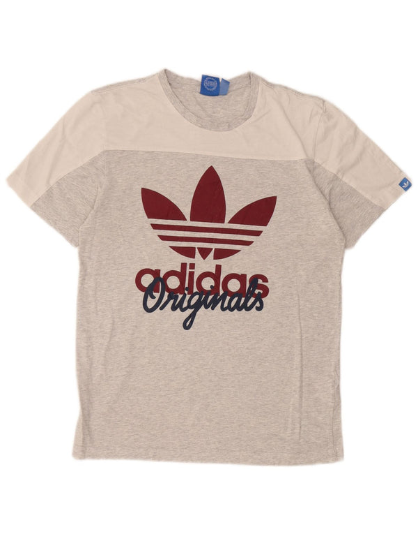 Adidas Mens Graphic T-Shirt Top Pequeno Cinza Colorblock Algodão