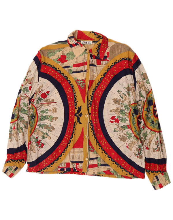 Camisa gráfica feminina vintage UK 16 grande floral multicolorida