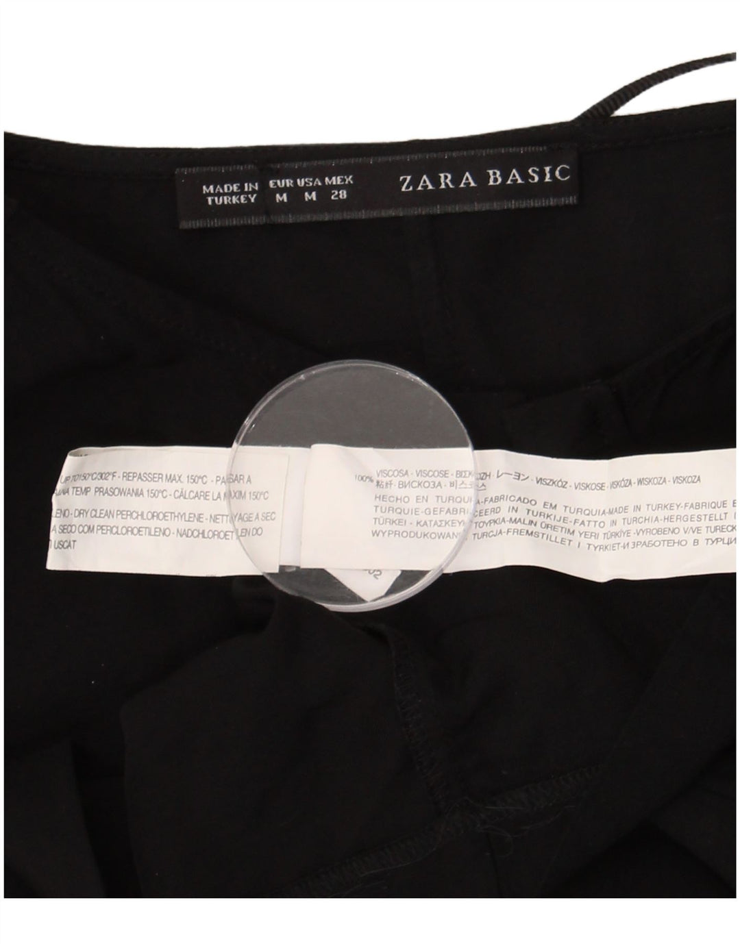 Vestido feminino Zara manga 3/4, Reino Unido 14, viscose preta média