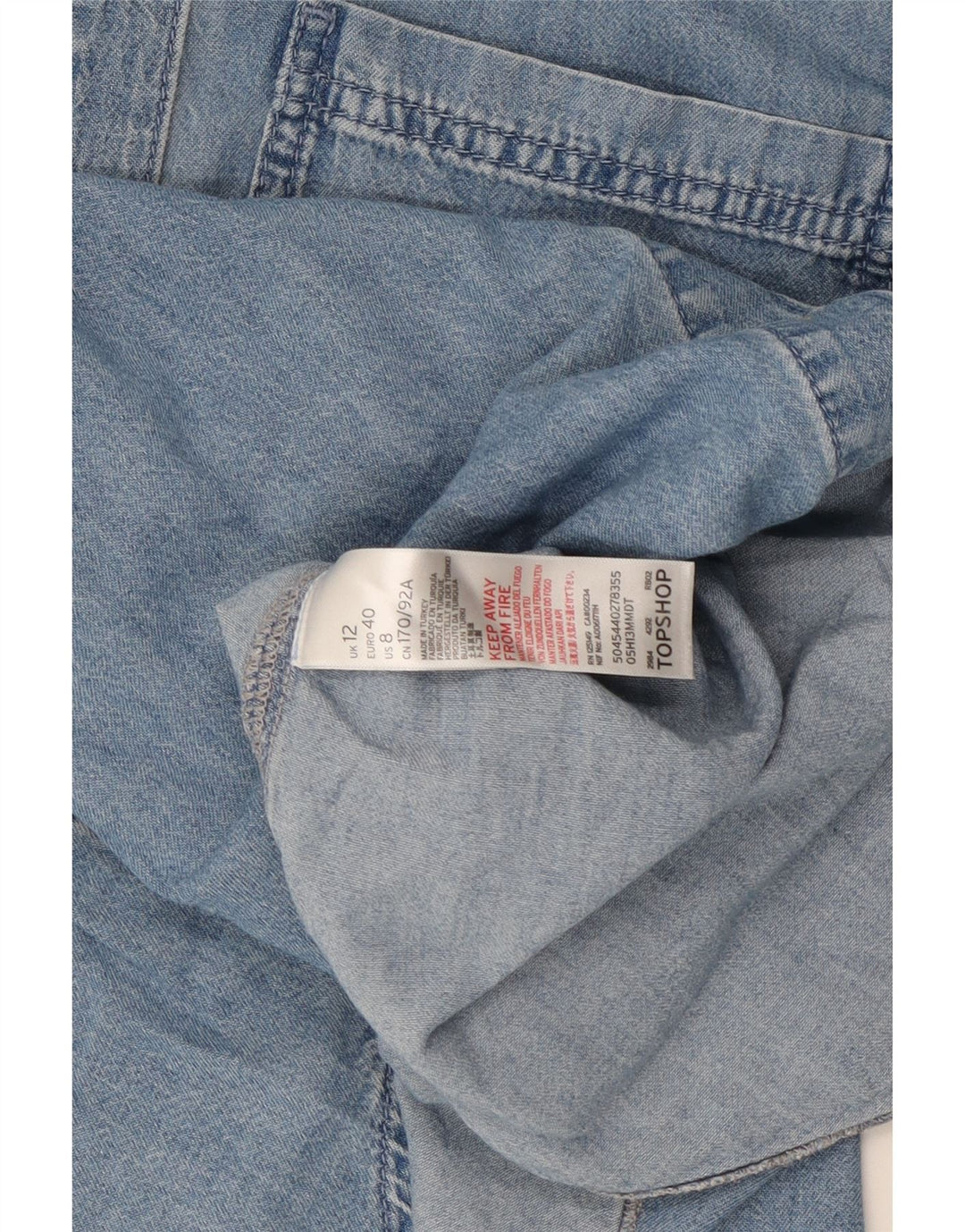 Camisa jeans feminina Topshop Reino Unido 12 algodão azul médio