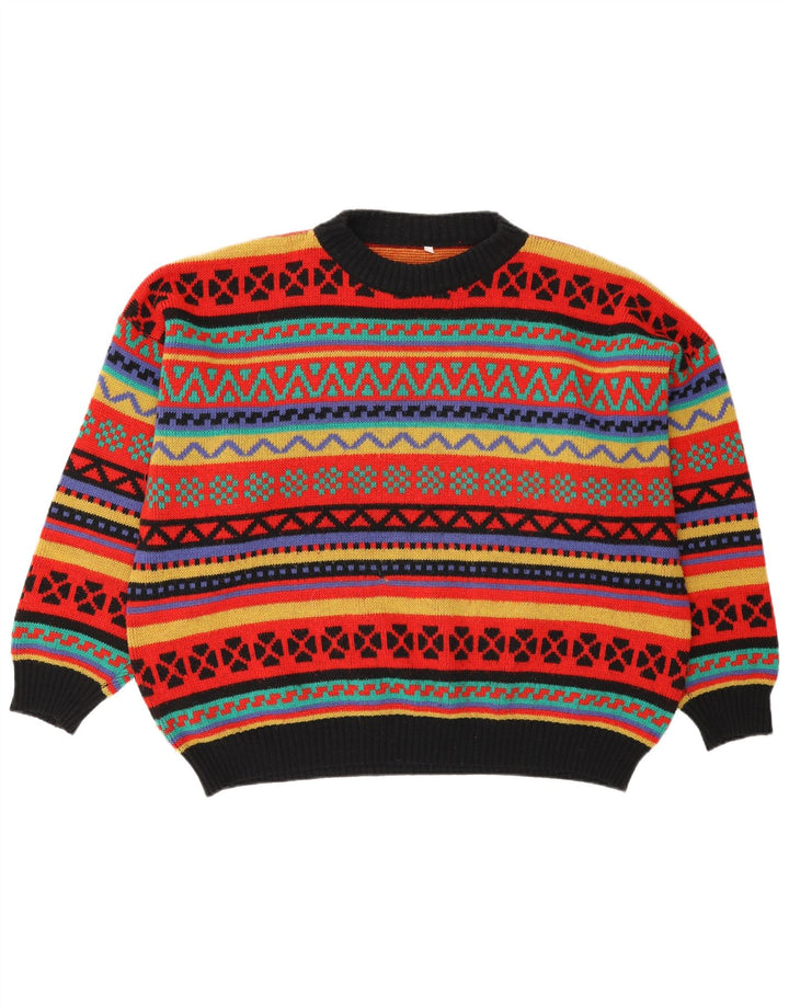 Suéter vintage masculino com gola redonda, médio multicolorido Fair Isle