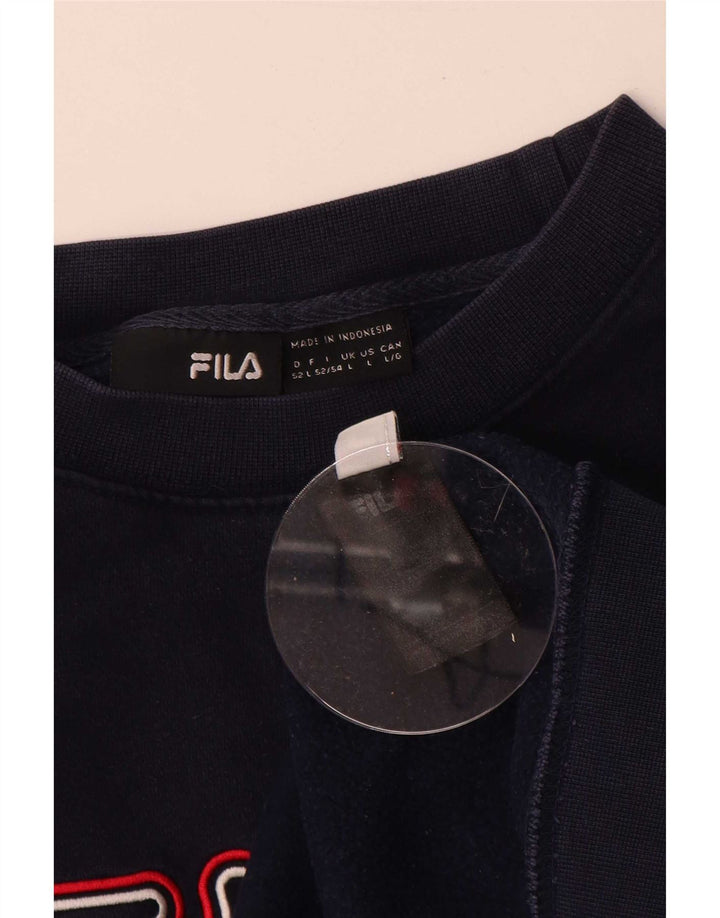Fila moletom gráfico masculino jumper grande algodão azul marinho