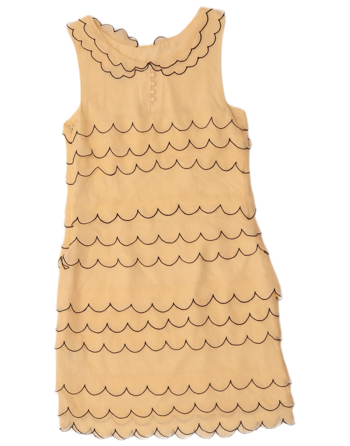 Vestido feminino VINTAGE sem mangas com bainha UK 6 XS seda listrada bege