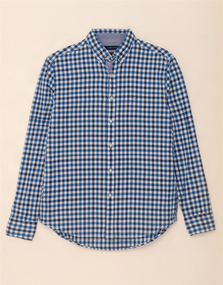 Tommy Hilfiger Camisa masculina New York Fit de algodão guingão azul médio