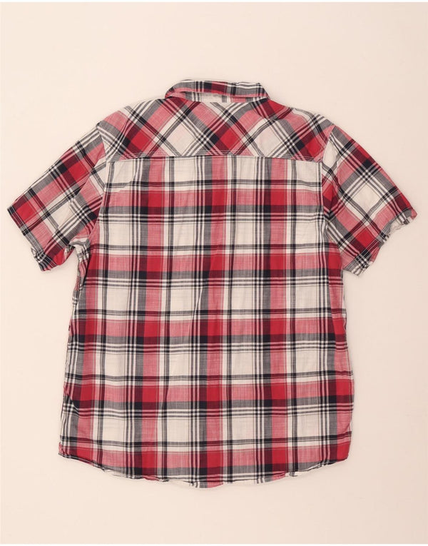 Camisa masculina de manga curta Weird Fish, grande algodão xadrez vermelho