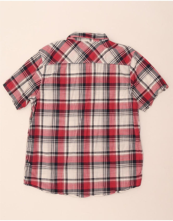 Camisa masculina de manga curta Weird Fish, grande algodão xadrez vermelho