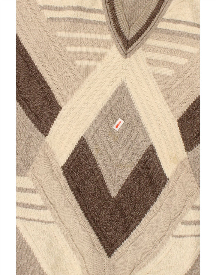 DALMINE Mens V-Neck Jumper Sweater IT 48 Small Beige Colourblock Wool Vintage DALMINE and Second-Hand DALMINE from Messina Hembry 