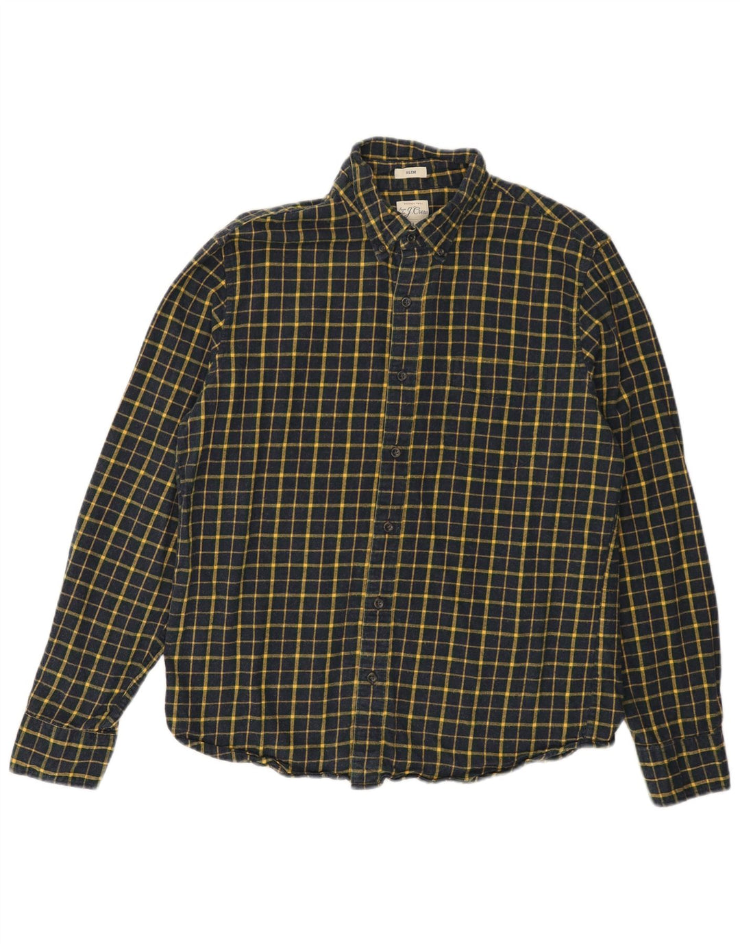 J. CREW Camisa masculina de flanela fina grande algodão xadrez azul marinho